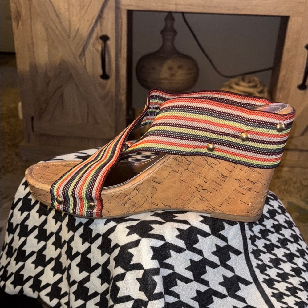 Striped Wedge Sandals